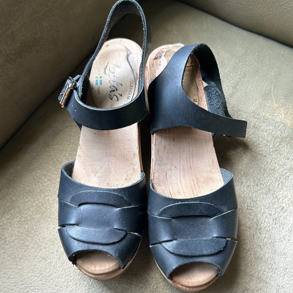Blue High Heel Peep Toe Lotta Clog Sandals